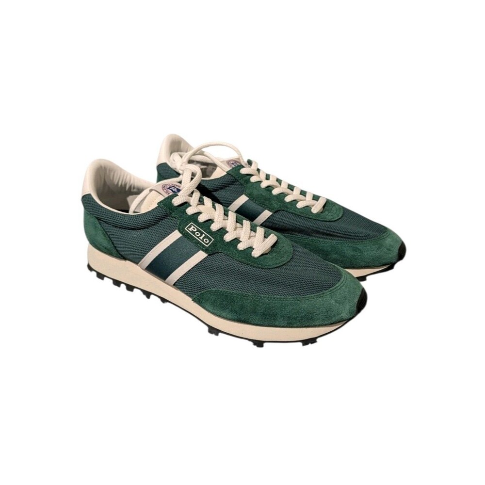 Polo Ralph Lauren PRL Trail 100 Suede & Mesh Sneaker Green White New With Box
